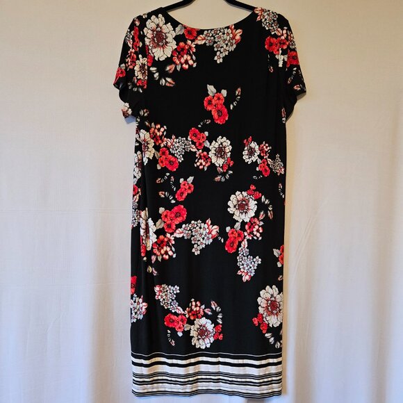 Perceptions Short Sleeved Floral Border Print Shift Dress Pleat Bodice Size XL - Picture 2 of 7
